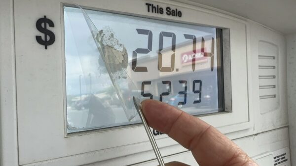 GasStationPumpHandExample002 GAS STATION FUEL PUMP DISPLAY SCREEN MULTILAYER PROTECTION FILM TEAR OFFS