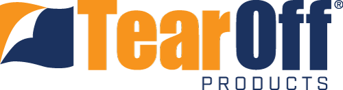 Tear Off Products logo featuring orange 'Tear Off' text and blue 'PRODUCTS' with a blue folded flag icon on the left